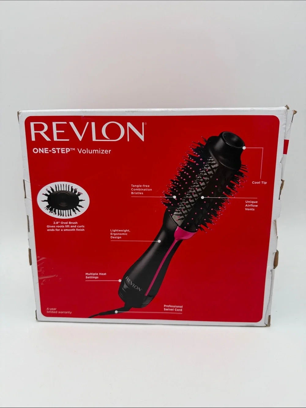 Revlon Hot Air Brush Styler 1100 watt, 3 Heat Settings - Pink and Black